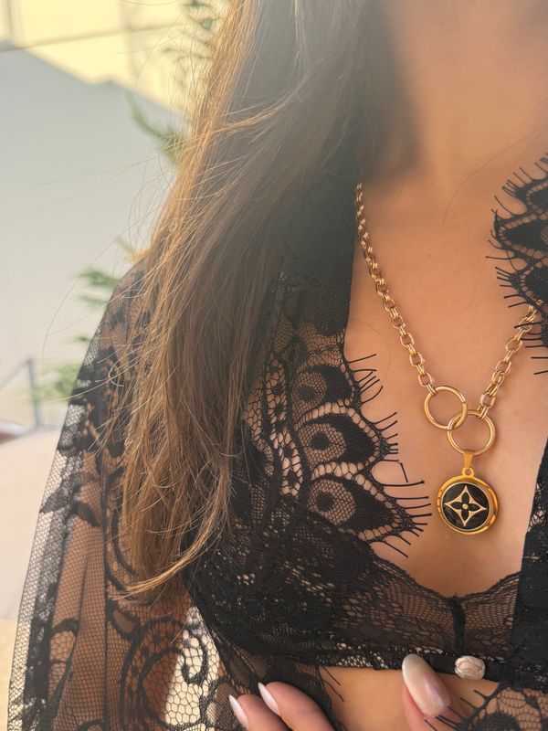 Delicate logo button charm necklace