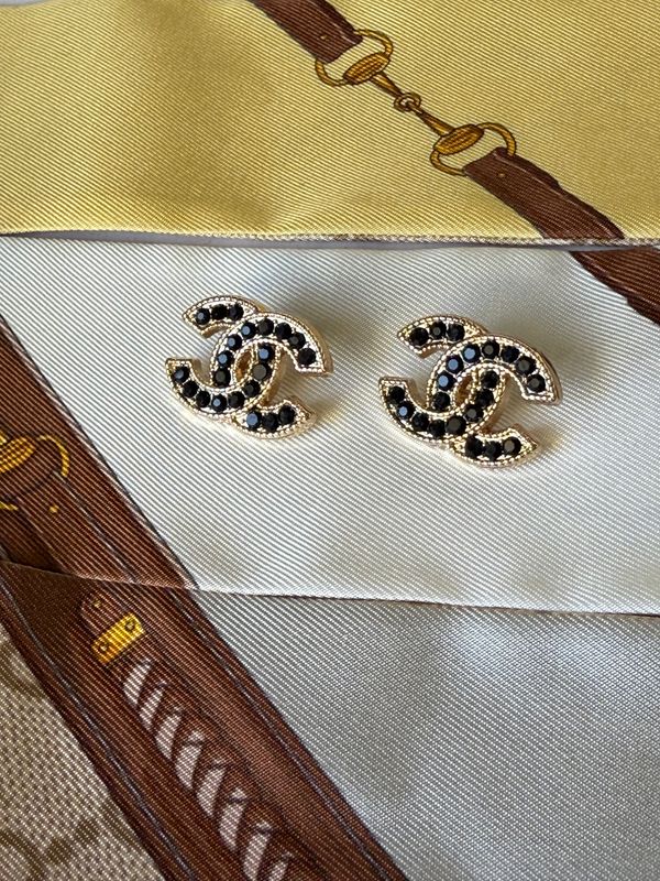Vintage ~ Black rhinestones Logo  ~ reworked earrings
