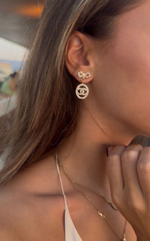 Crystal Bow &amp; Pavé Circle Drop Earrings