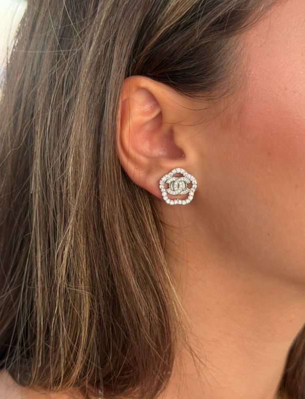Elegant silver tone earrings with tiny rhinestones