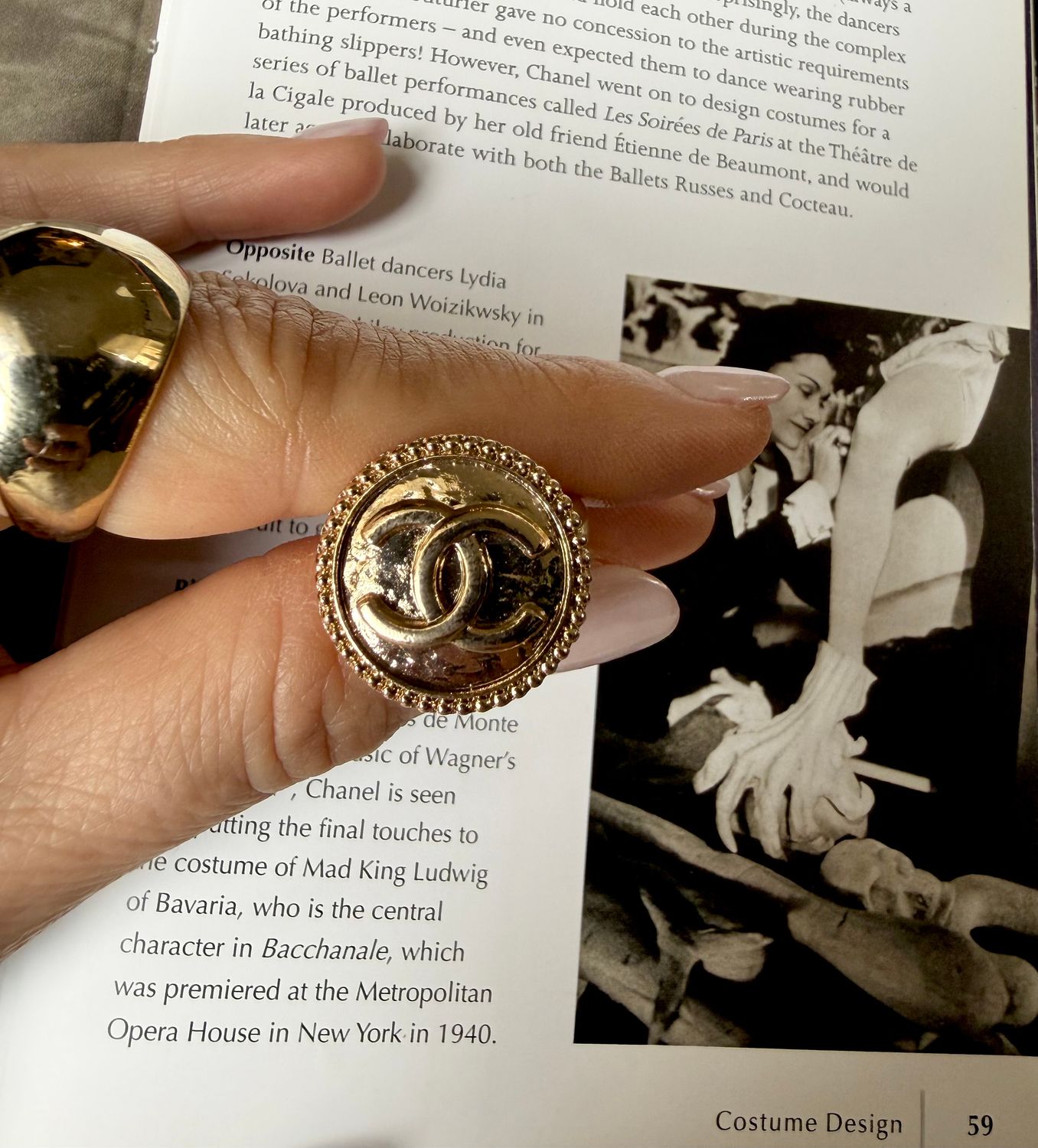 Timeless gold tone button ring
