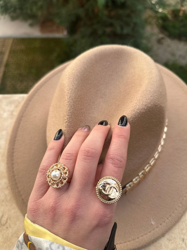 Timeless gold tone button ring