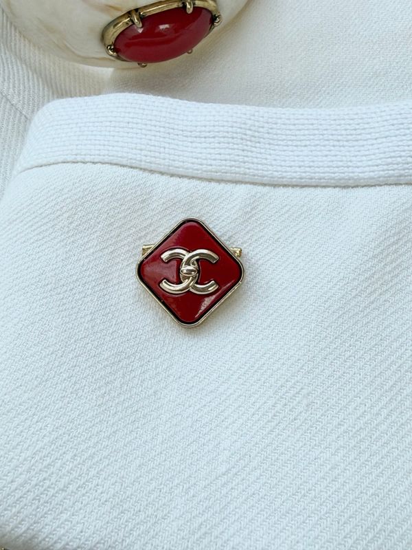 Signature Red  tone Initial brooch