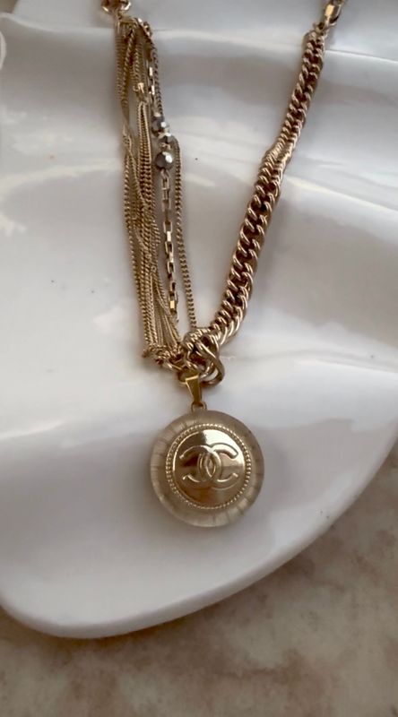 Golden tone Emblem Multi-Chain Statement Necklace