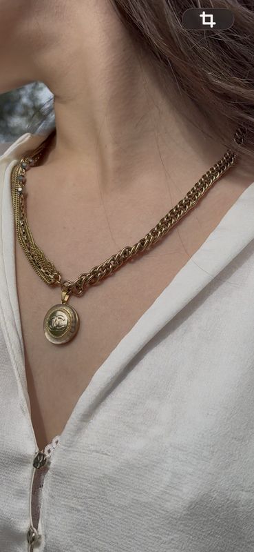 Golden tone Emblem Multi-Chain Statement Necklace