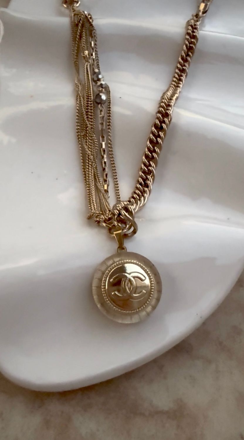 Golden tone Emblem Multi-Chain Statement Necklace