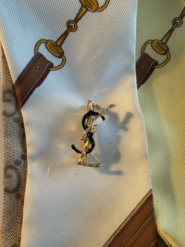 Monogram Gold &amp; Black Enamel Brooch