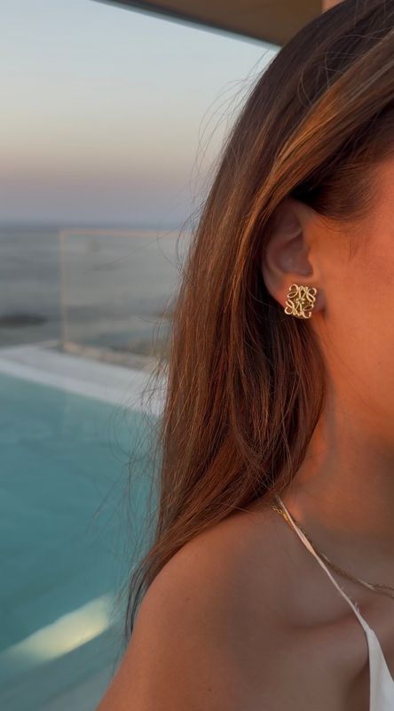 Vintage Anagram Gold Stud Earrings