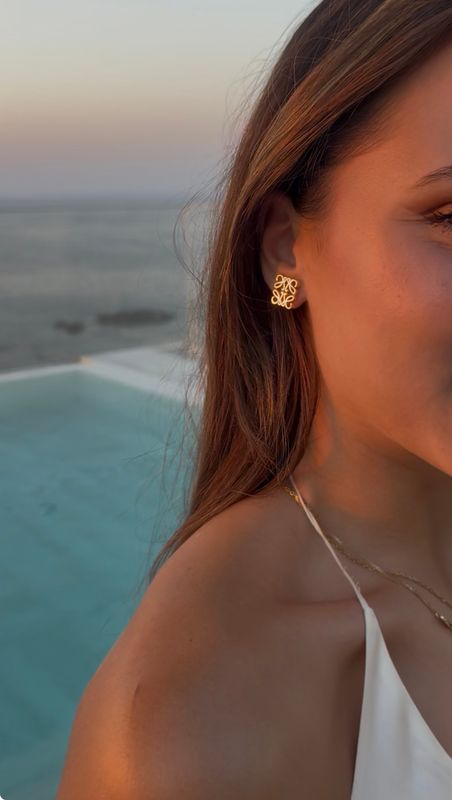 Vintage Anagram Gold Stud Earrings