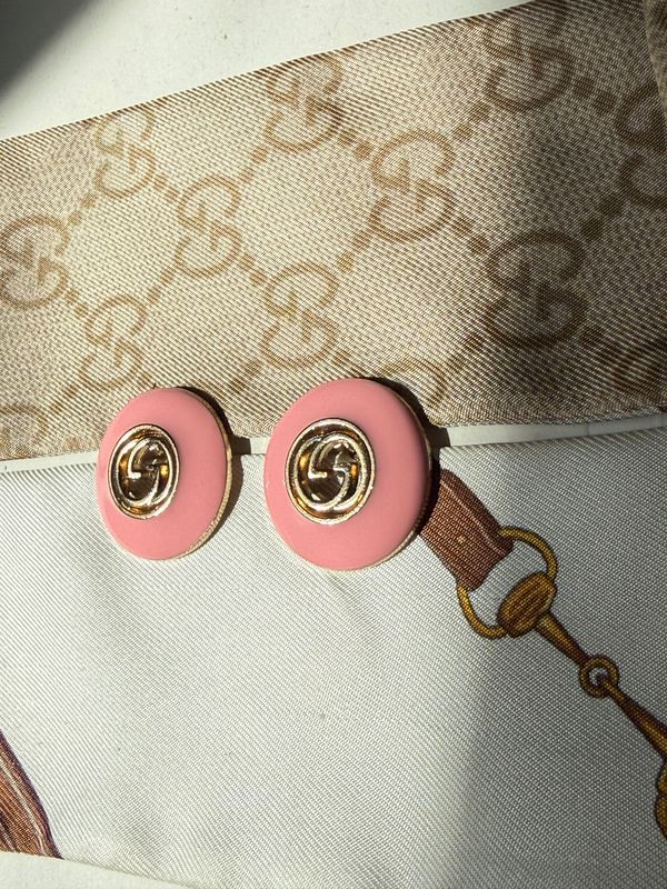 Vintage-Inspired Pink Enamel Gold-Tone Stud Earrings
