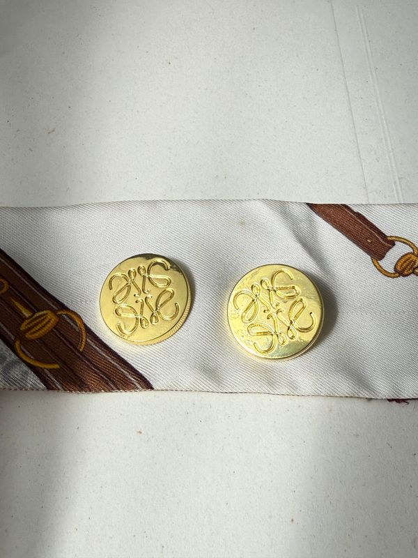 Statement Gold-Tone Medallion Button Earrings with Signature Motif