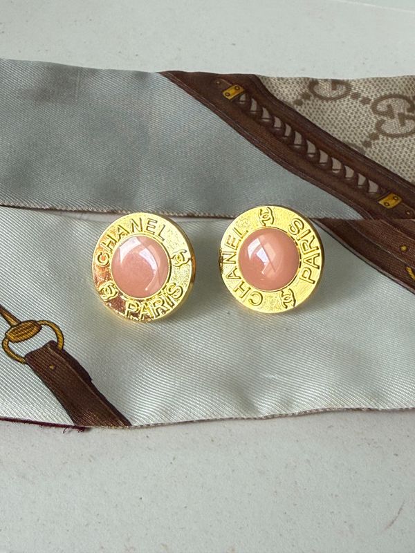 Parisian Chic Gold Button Earrings with Blush Center Detail