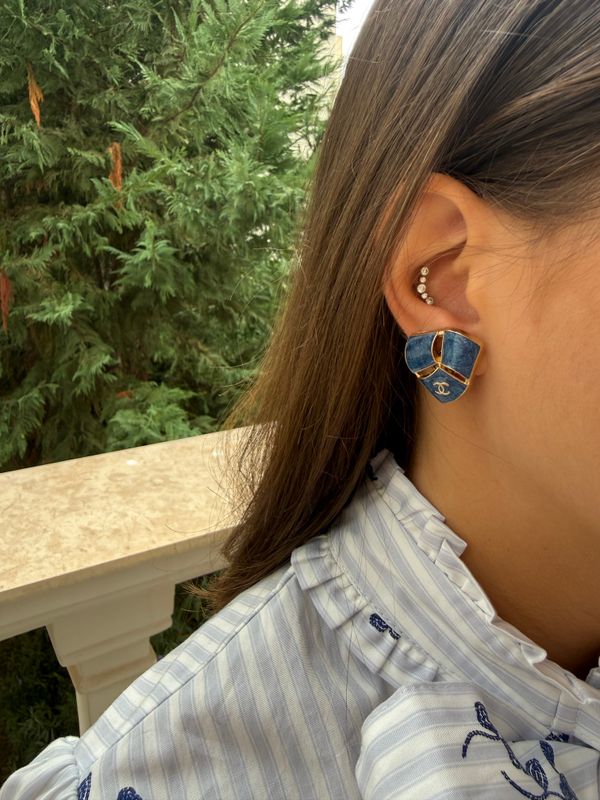 Blue Glitter Statement Earrings