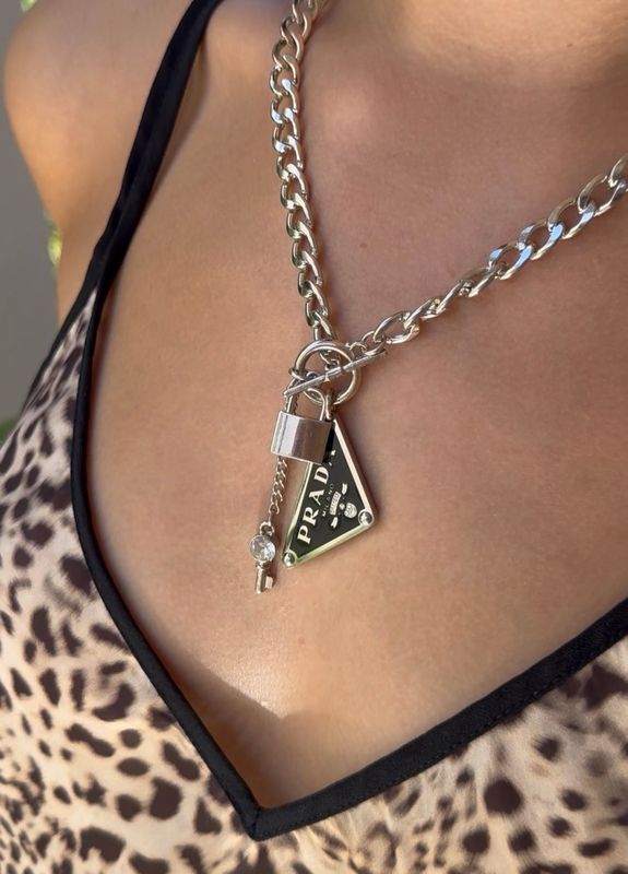 Silver Tone Lock Statement Necklace