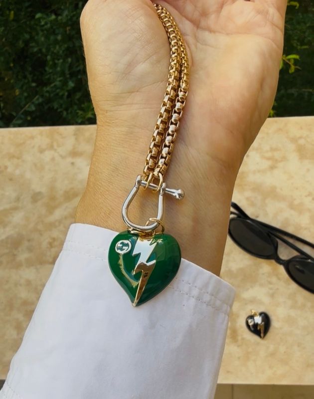 Emerald Heart Lightning Charm Necklace