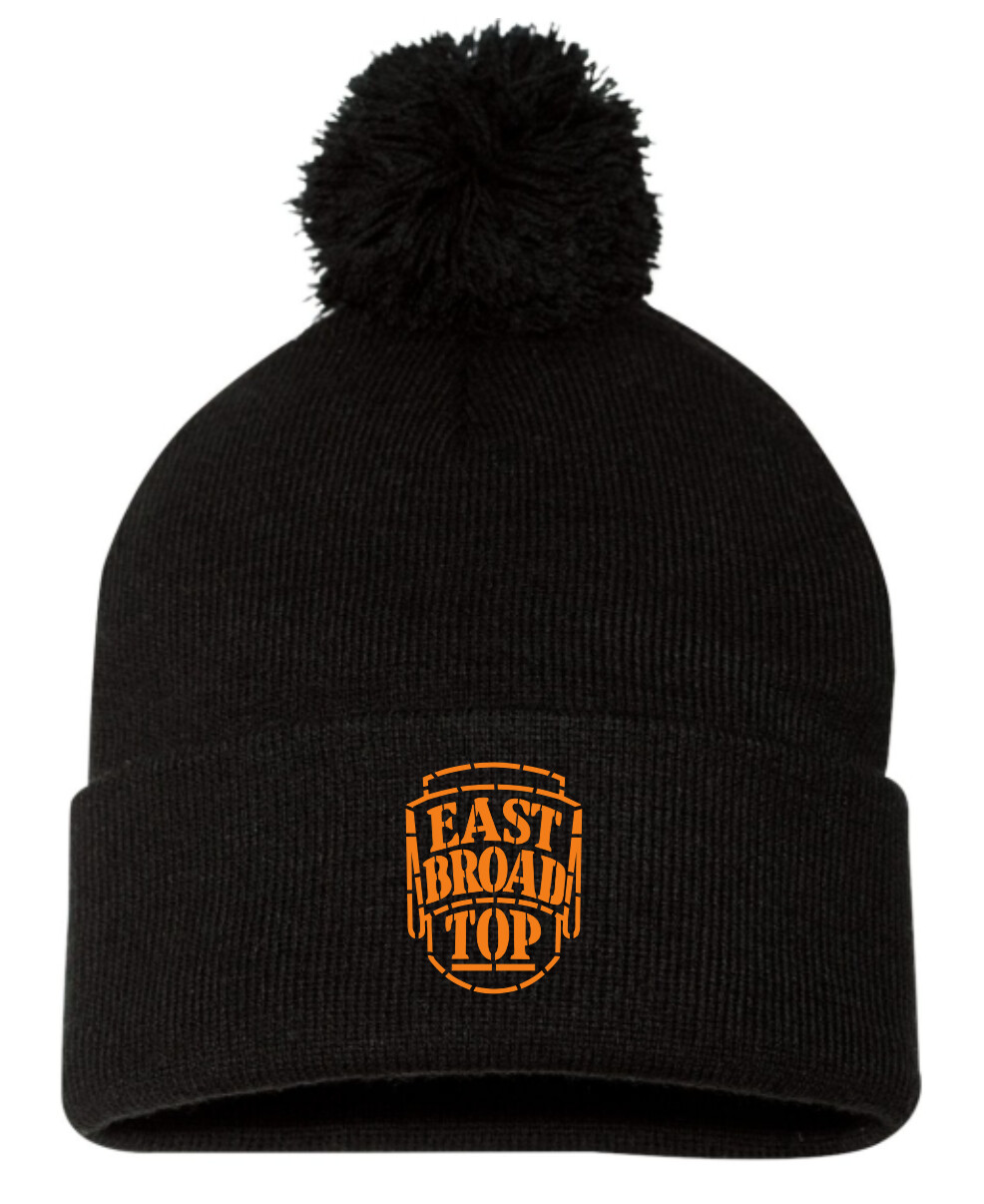 Black Sportsman Pom Pom Beanie with EBT Logo