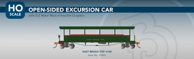 HO - East Broad Top #168 Open Sided Excursion Car with Seats PREORDER