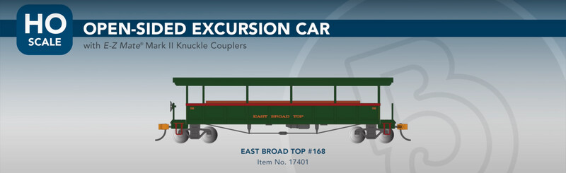 HO - East Broad Top #168 Open Sided Excursion Car with Seats