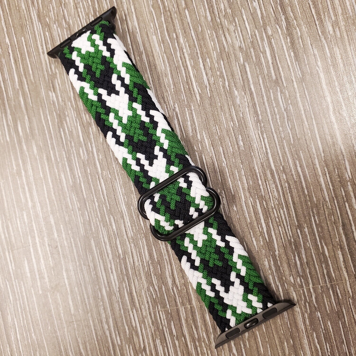 Braided Apple Watch Band -Black/White/Emerald