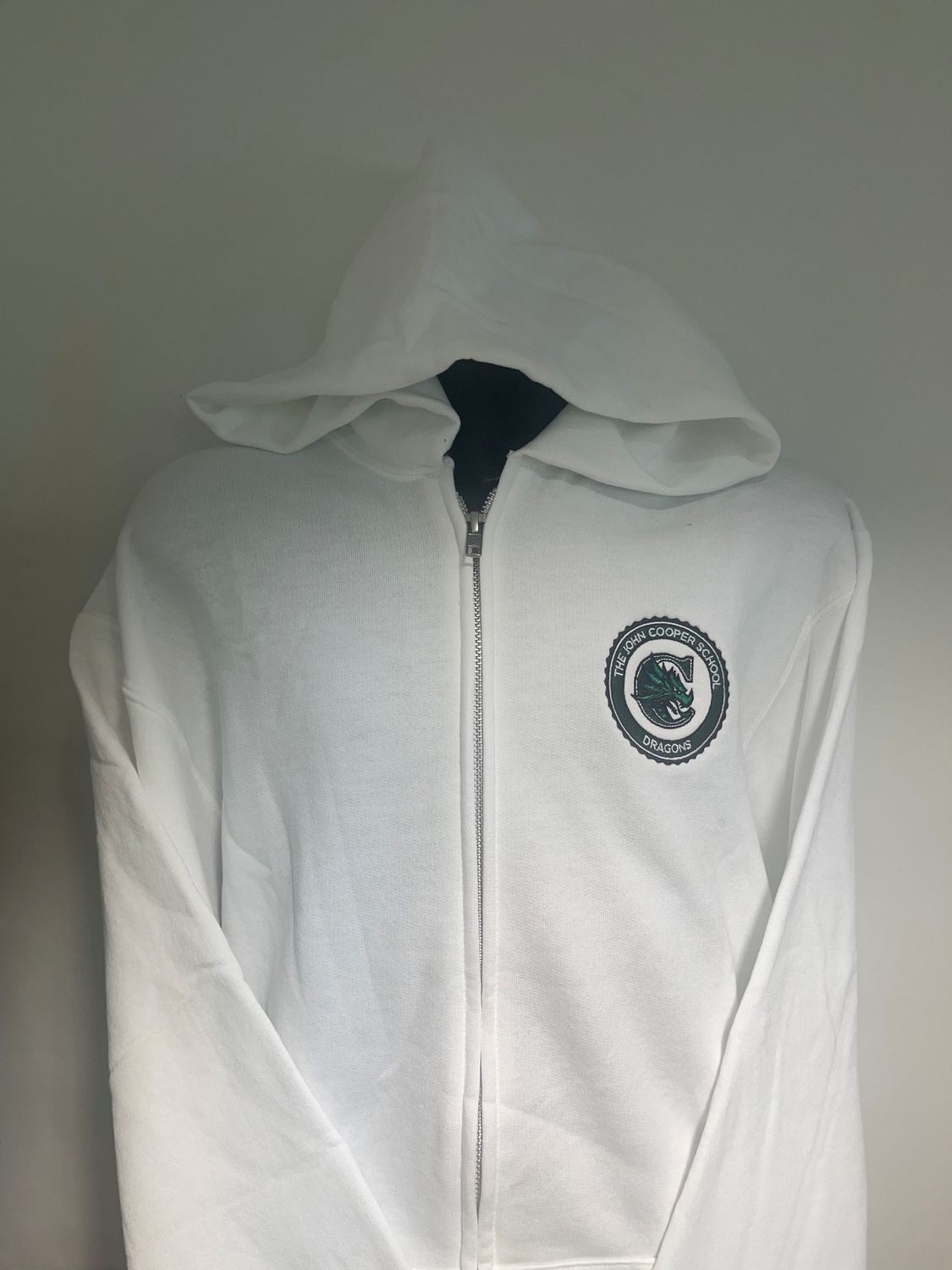 WHITE ZIP FRONT EMBLEM HOODIE - Youth