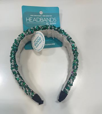Green &amp; White Beaded Headband