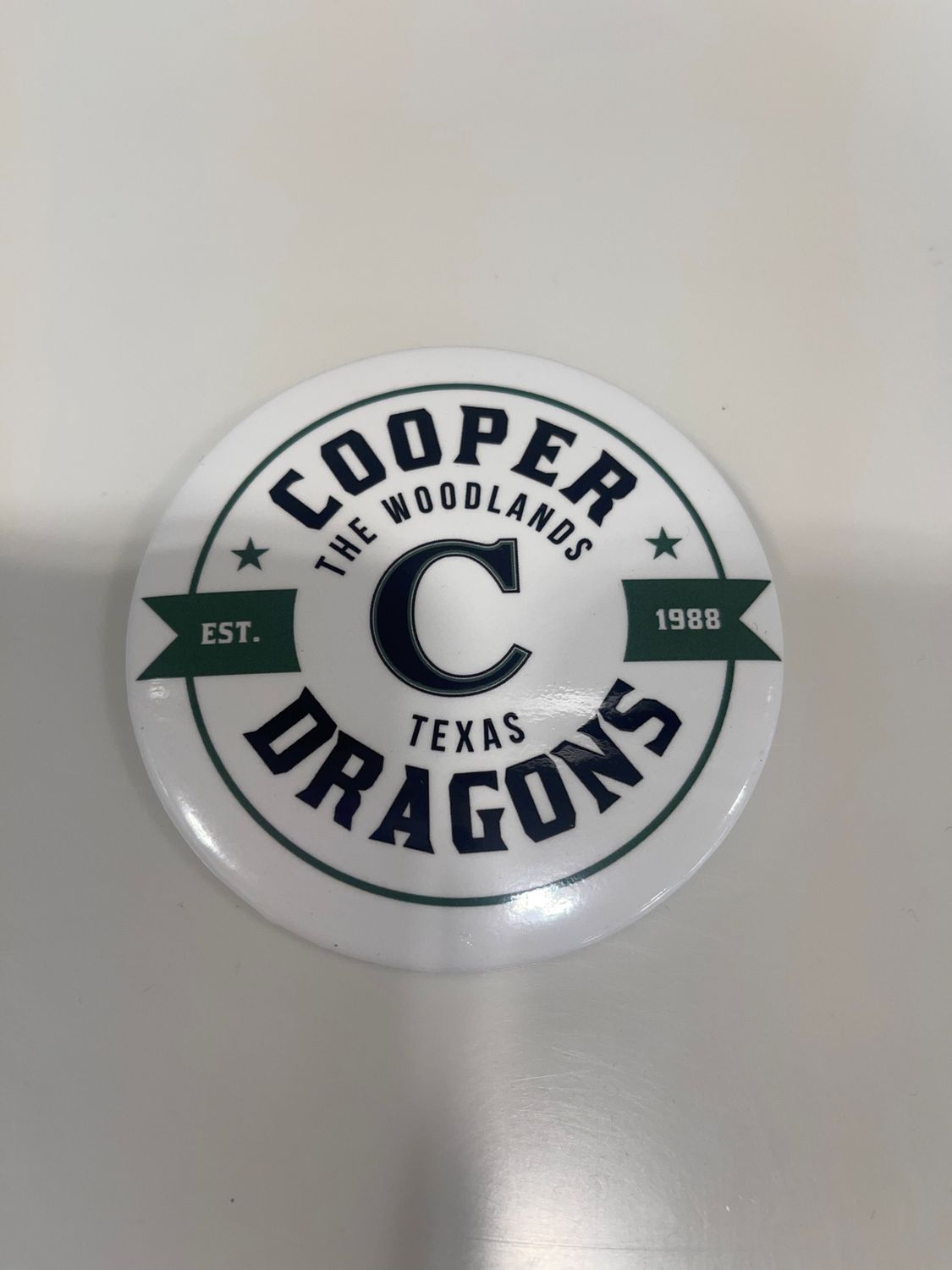 Cooper Dragon White &amp; Green Button/pin