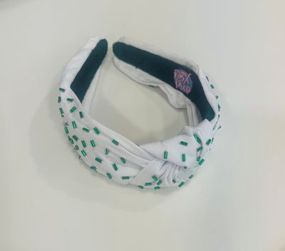 Green Confetti Bead Knot Headband