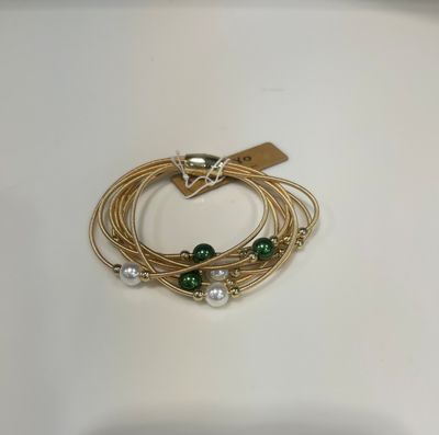 Green &amp; White Pearl Guitar String Gold Bracelet