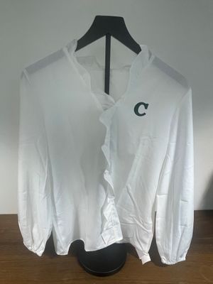 Women's White Ruffle LS Shirt