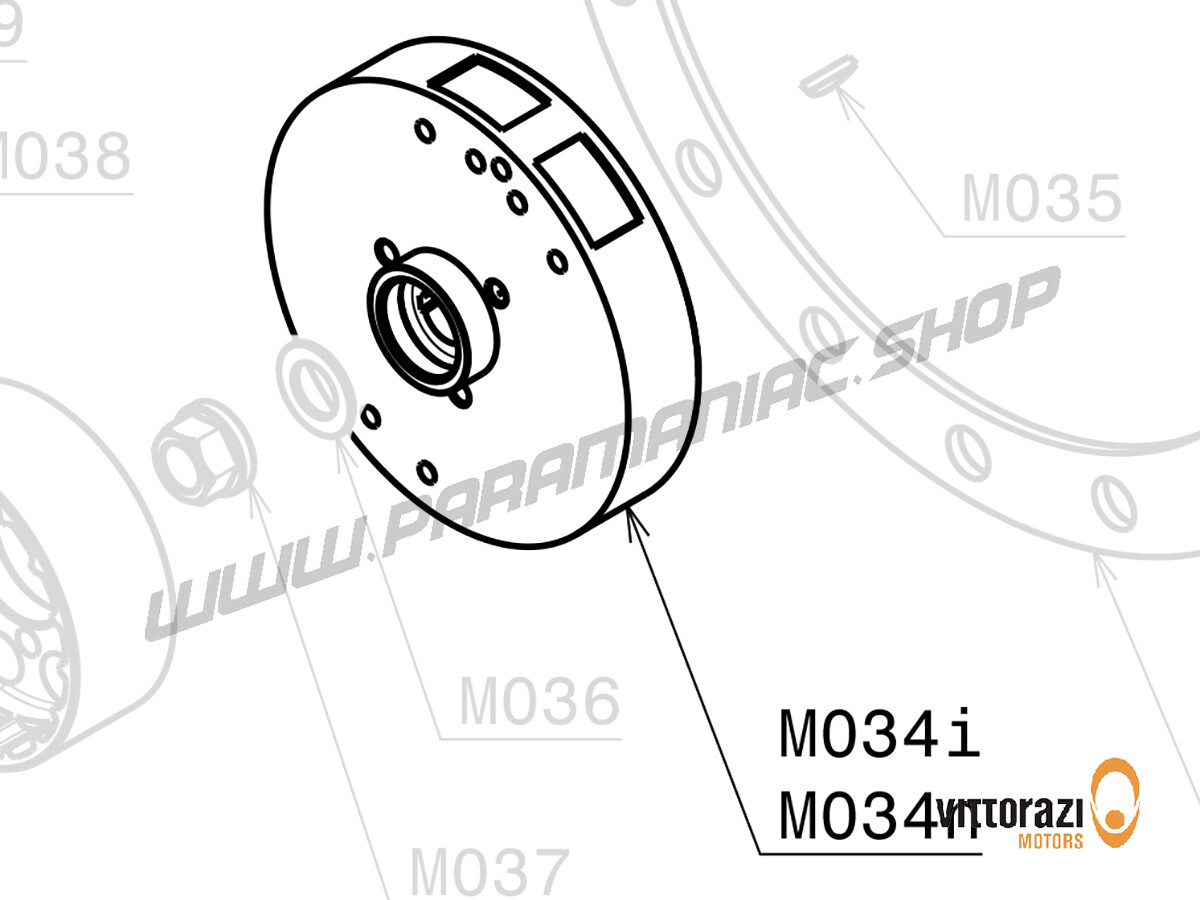 M034n - Schwungrad (Selettra) ohne eingebaute Aluminium-Zahnscheibe ◊. - Moster185 Classic
