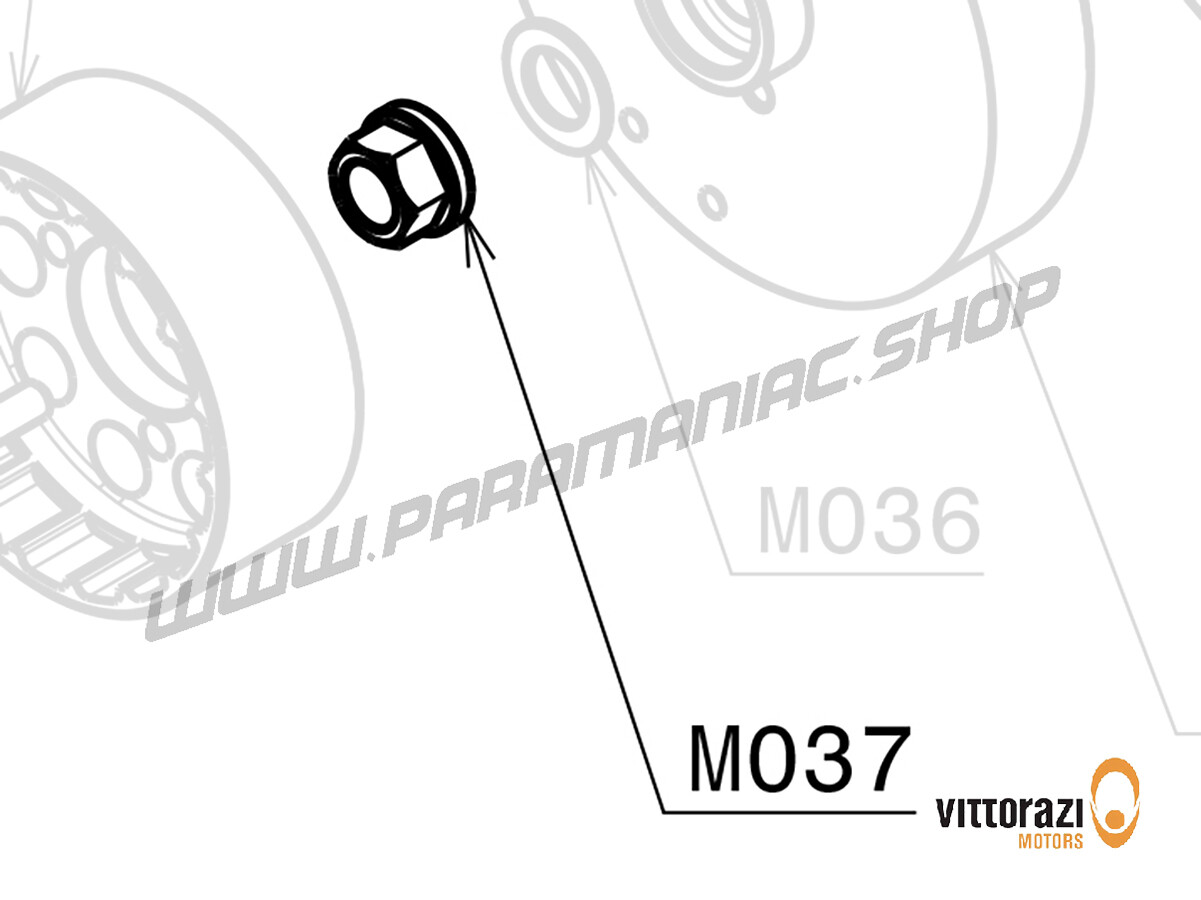 M037 - Mutter mit Flansch 10 x 1,25 mm und gewellter Federscheibe Ø 10,5 x 18,0 mm - Moster185 Classic