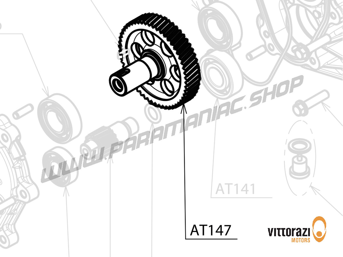 AT147 - Untersetzungsgetriebe 53 Zähne (1/3.8) mit Öldruckventilsatz  - Atom80