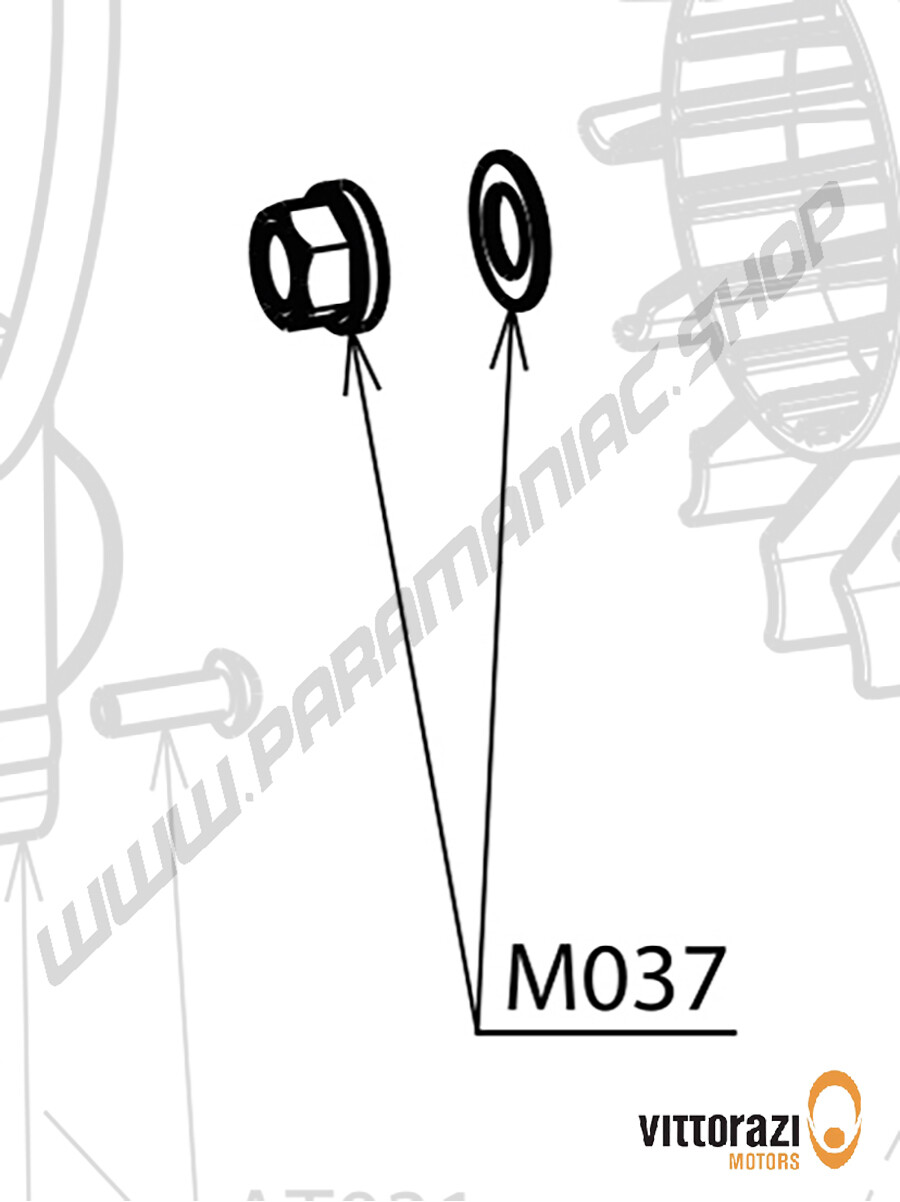 M037 - Mutter mit Flansch 10 x 1,25 mm und gewellte Federscheibe Ø 10,5 x 18,0 mm DIN 137B - Atom80