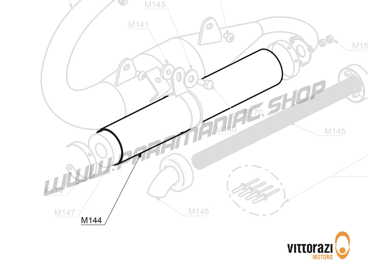 M144 - Kohlefaser-Rohrschalldämpfer 350 mm mit Abdeckband - Fly100 Evo2