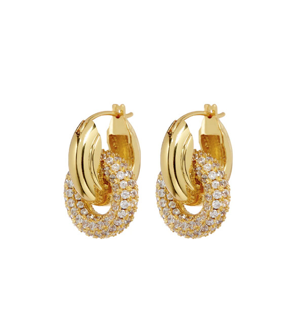 LUV AJ - Pave Interlock Hoops Gold