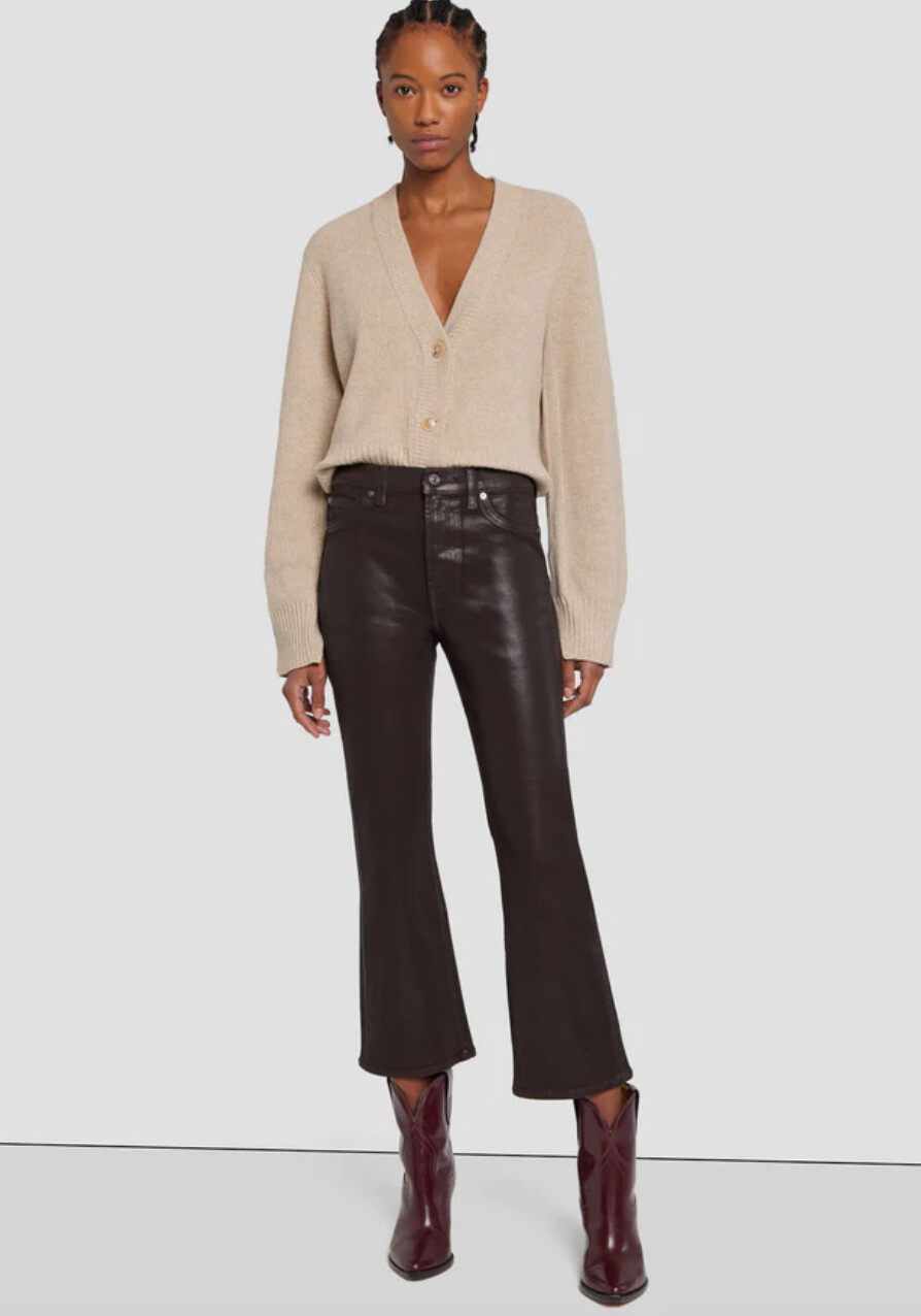 7 - High Waist Slim Kick In Coated, Colour: CHOCOLATE, Size: 28