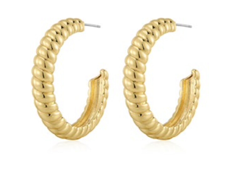 LUV AJ XL Ridged Hoops Gold