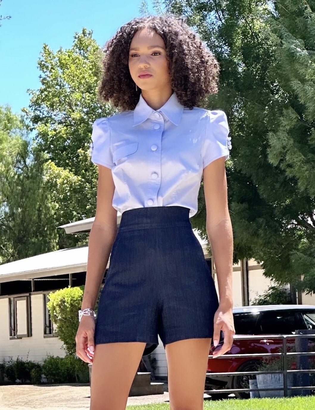 LOUIS VERDAD - High Waisted Denim Short, Colour: DENIM, Size: XS