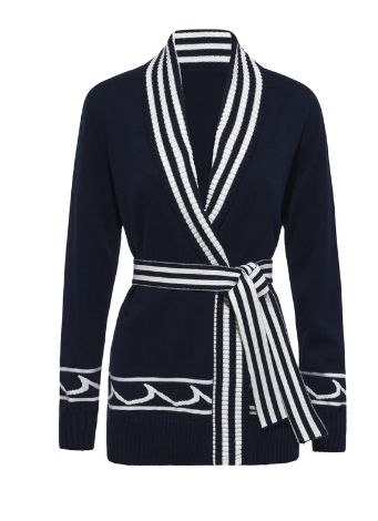 LE SUPERBE White Cap BF Cardigan, Colour: NVY/WHT, Size: XS