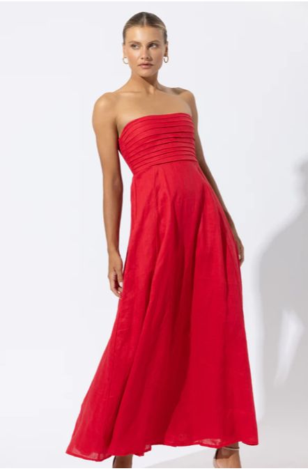 LUSANA Talia Linen Maxi Dress, Colour: Radiant Red, Size: XS