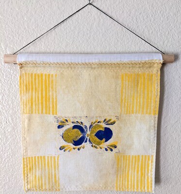 Block Print Fabric Wall Hanging with Wood Hanger | Sunlit