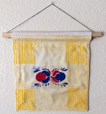 Block Print Fabric Wall Hanging with Wood Hanger | Festival