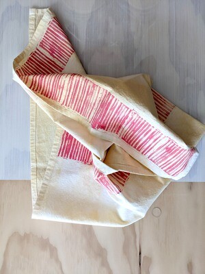 Block Print Tea Towel | Organic Cotton | Magenta on Marigold Geometric Pattern