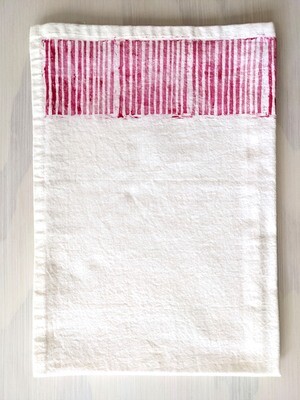 Block Print Tea Towel | Organic Cotton | Magenta on White Geometric Pattern