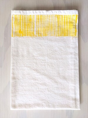 Block Print Tea Towel | Organic Cotton | Yellow on White Geometric Pattern