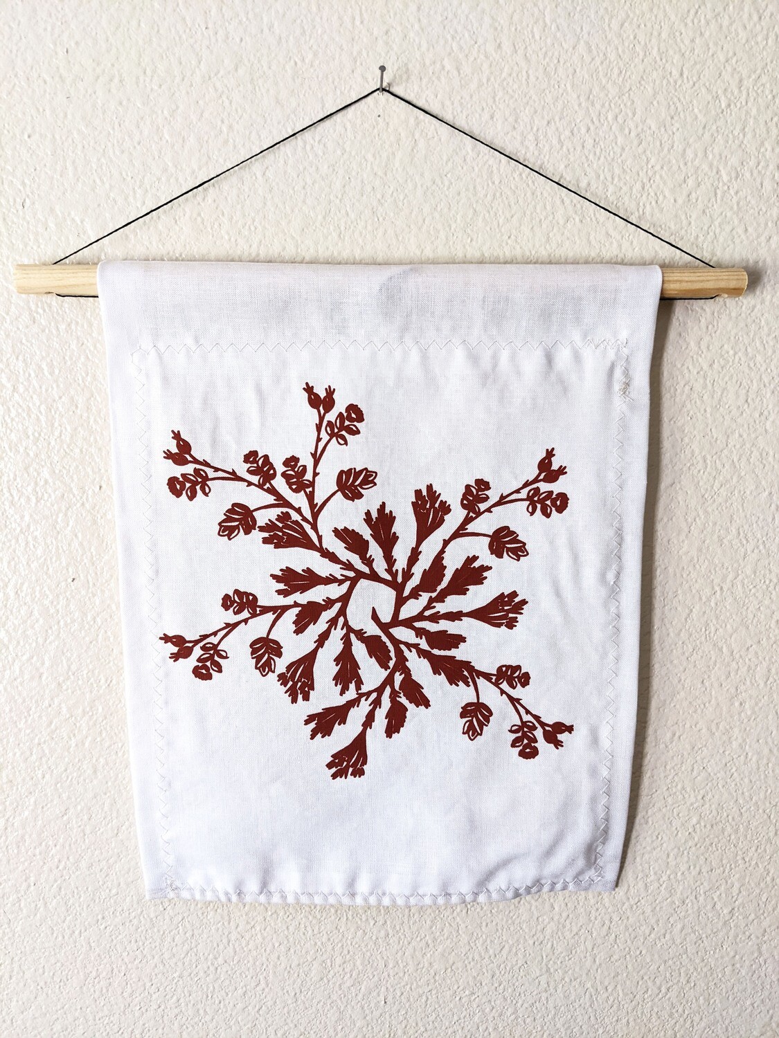 Botanical Wreath Tapestry | Sagebrush & Rose Hip in Deep Red
