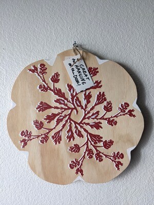 Cottagecore Carved Wood Wreath | Sagebrush & Rose Hip Red