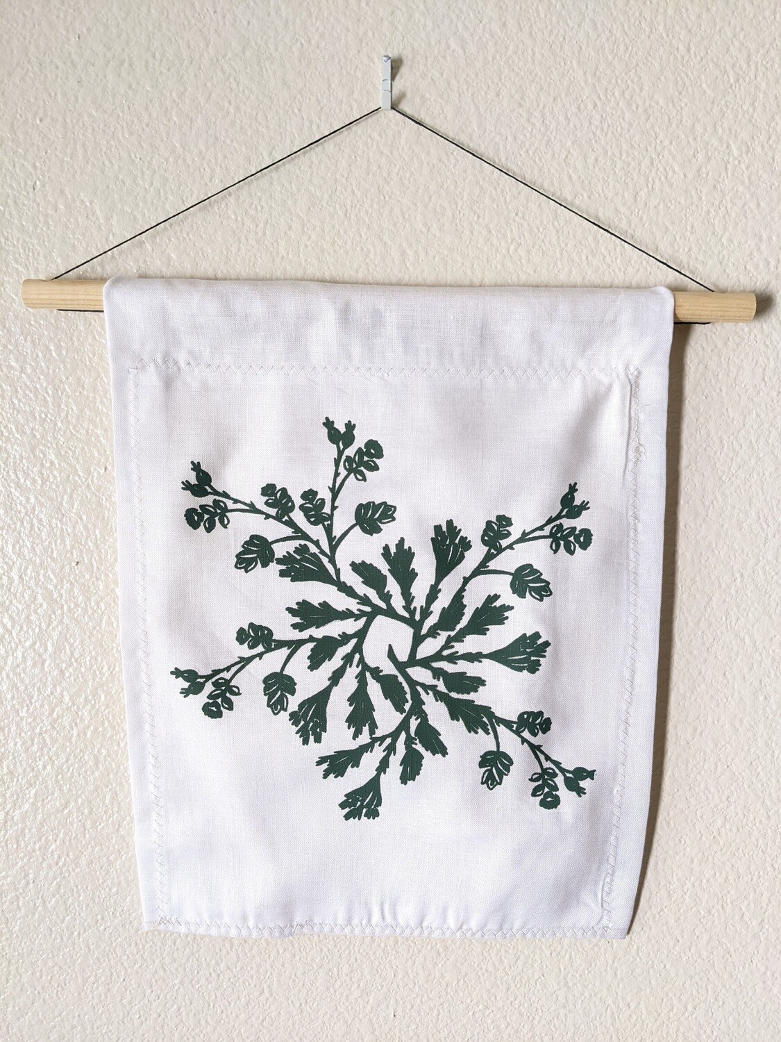 Botanical Wreath Tapestry | Sagebrush & Rose Hip in Dark Green