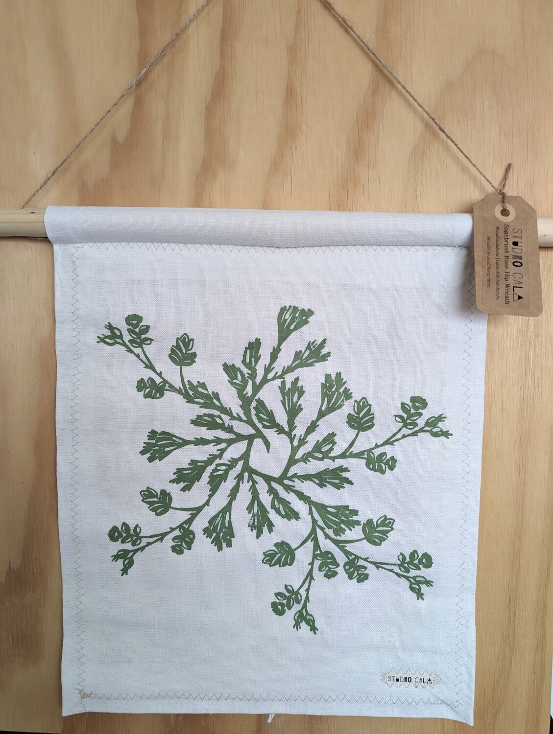 Botanical Wreath Tapestry | Sagebrush & Rose Hip in Light Green