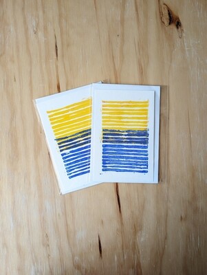 Block Print Cards | Blue &amp; Yellow Sunrise Stripes